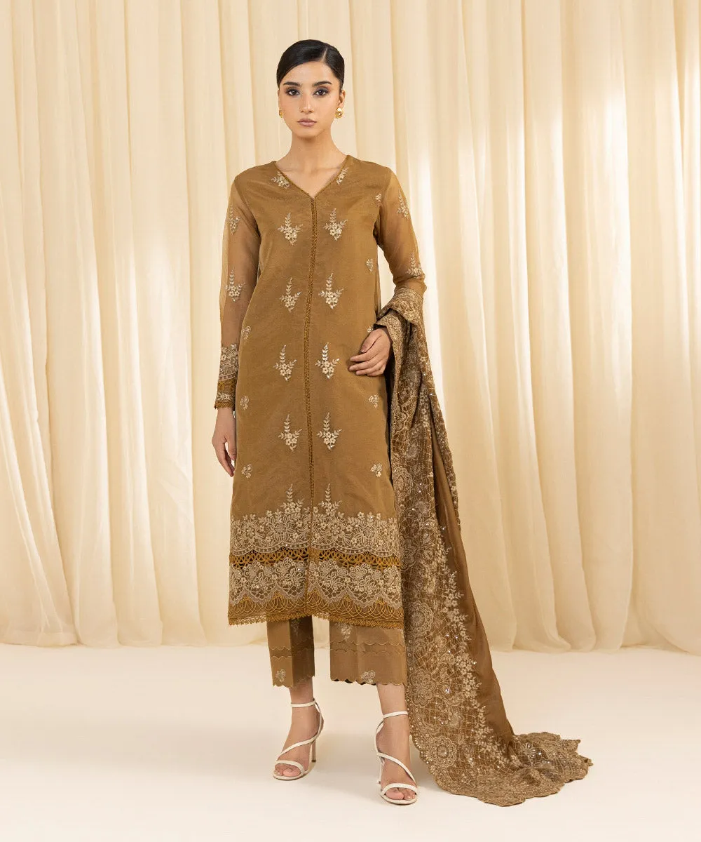 3 Piece -  Embroidered Organza Suit