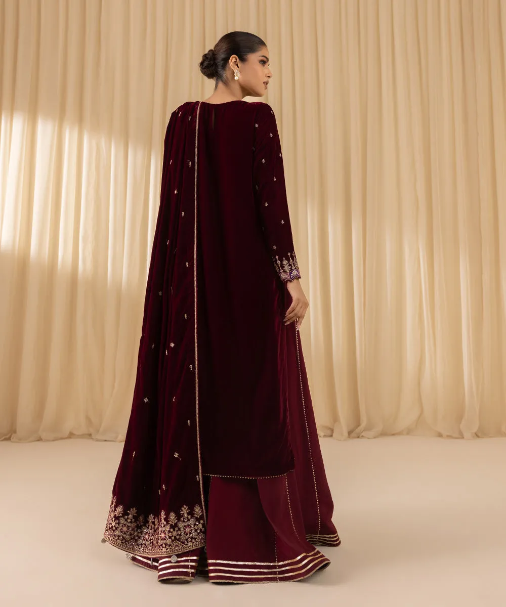 3 Piece -  Embroidered Velvet Suit