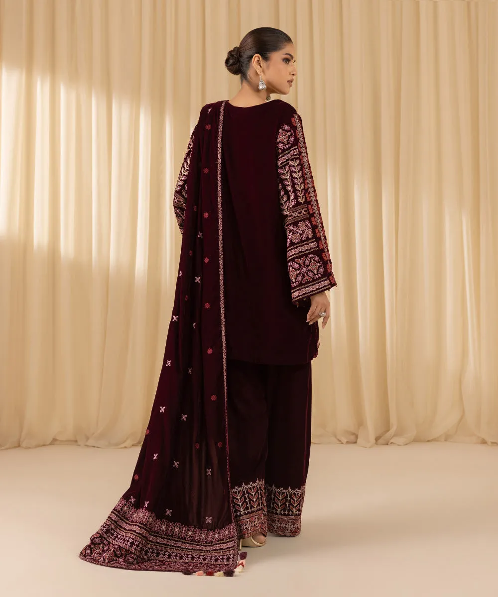 3 Piece -  Embroidered Velvet Suit