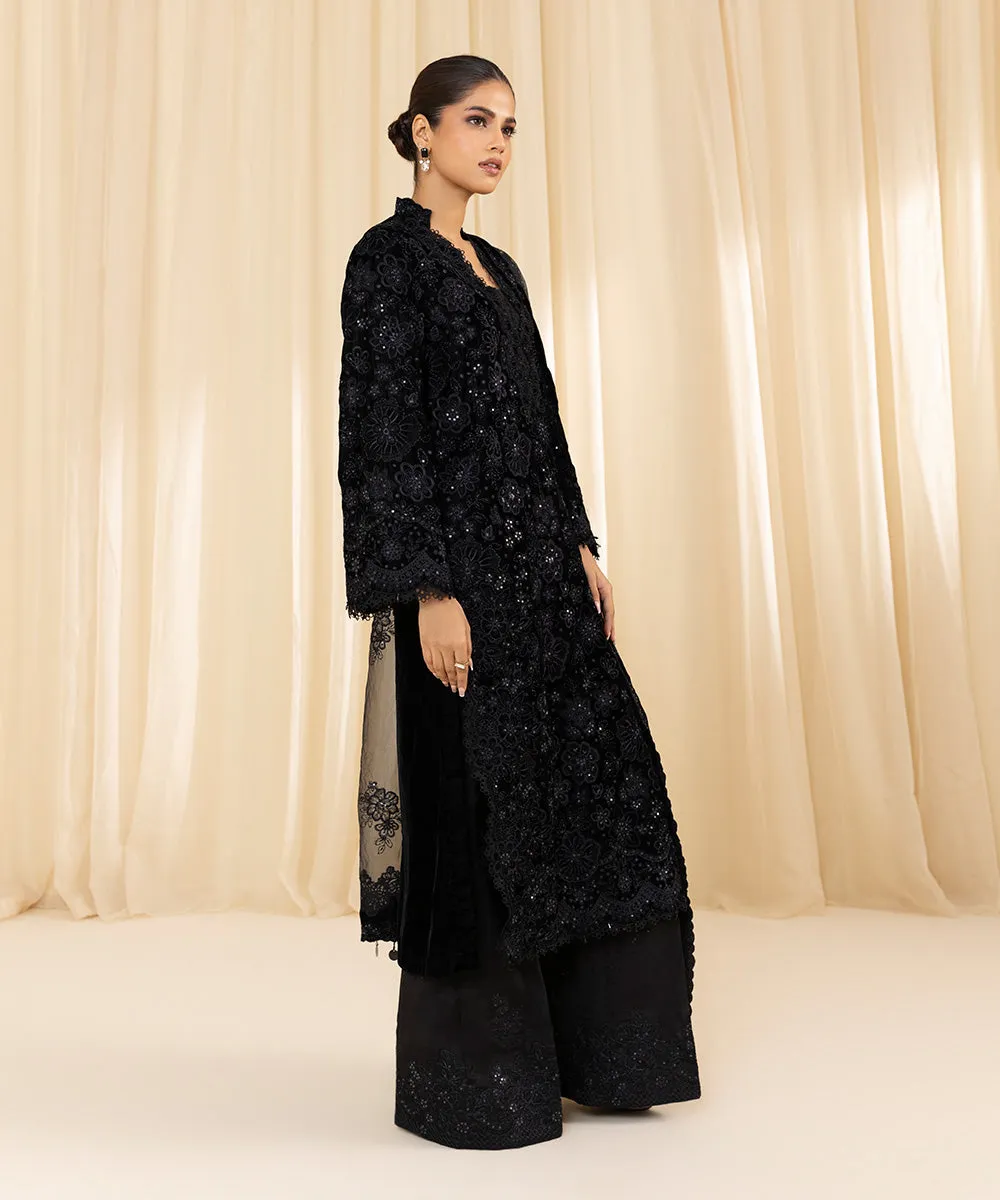 3 Piece -  Embroidered Velvet Suit