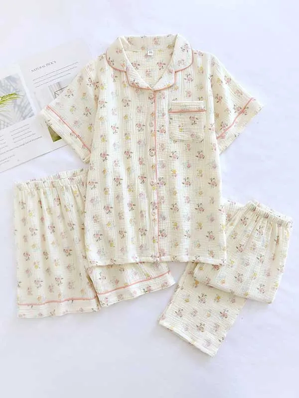 3 Pieces Print Cotton Pajama Set