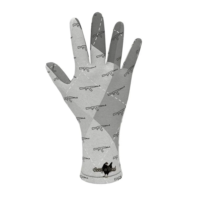 #409 cocknload Fleece gloves gun print