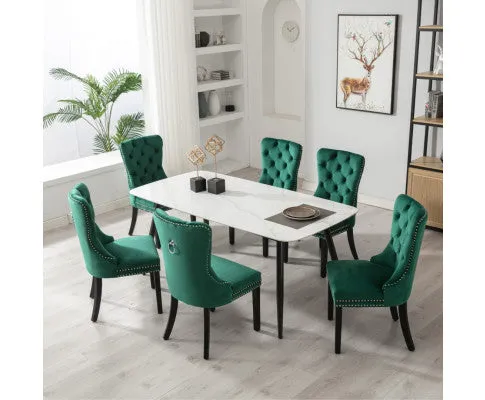 6x Velvet Dining Chairs- Green