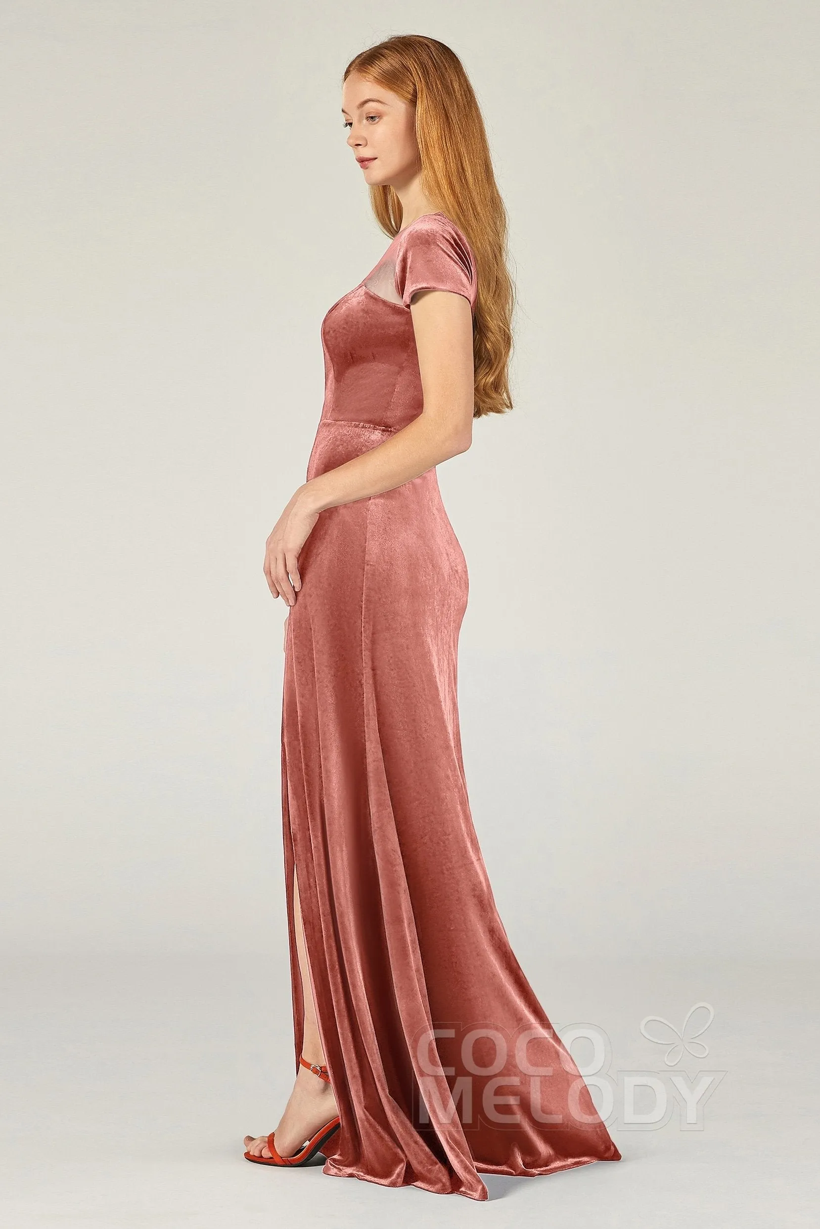 A-Line Floor Length Velvet Bridesmaid Dress Formal Dresses CB0363