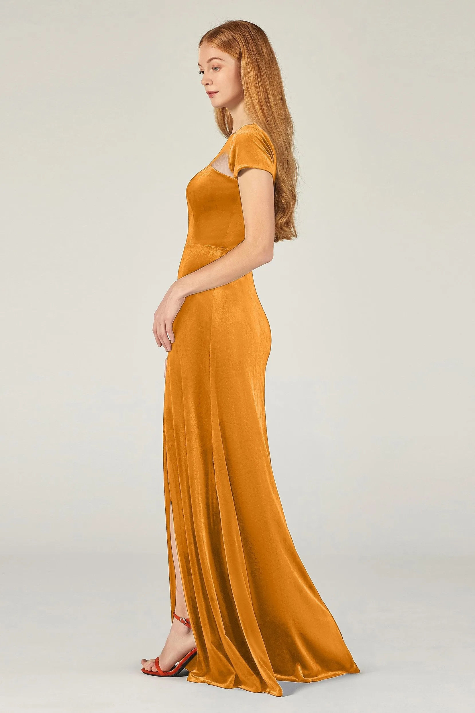 A-Line Floor Length Velvet Bridesmaid Dress Formal Dresses CB0363