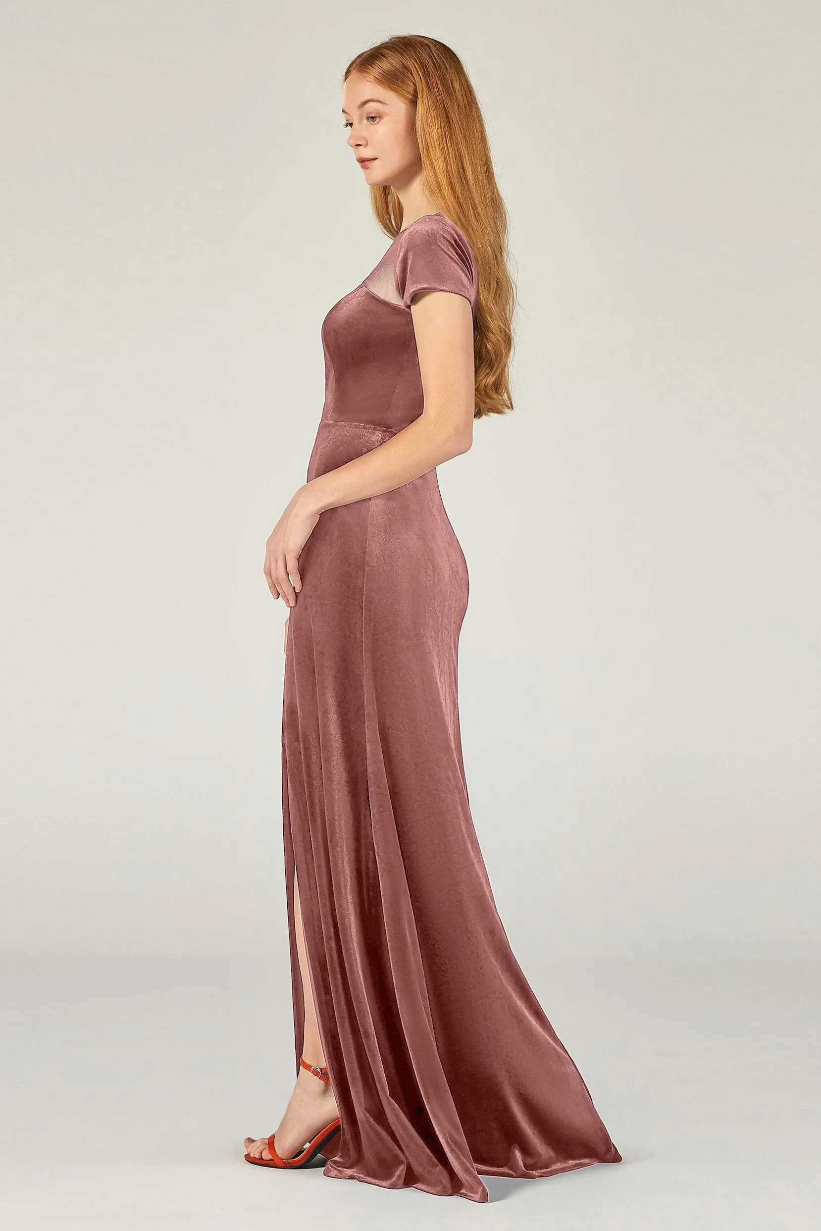 A-Line Floor Length Velvet Bridesmaid Dress Formal Dresses CB0363