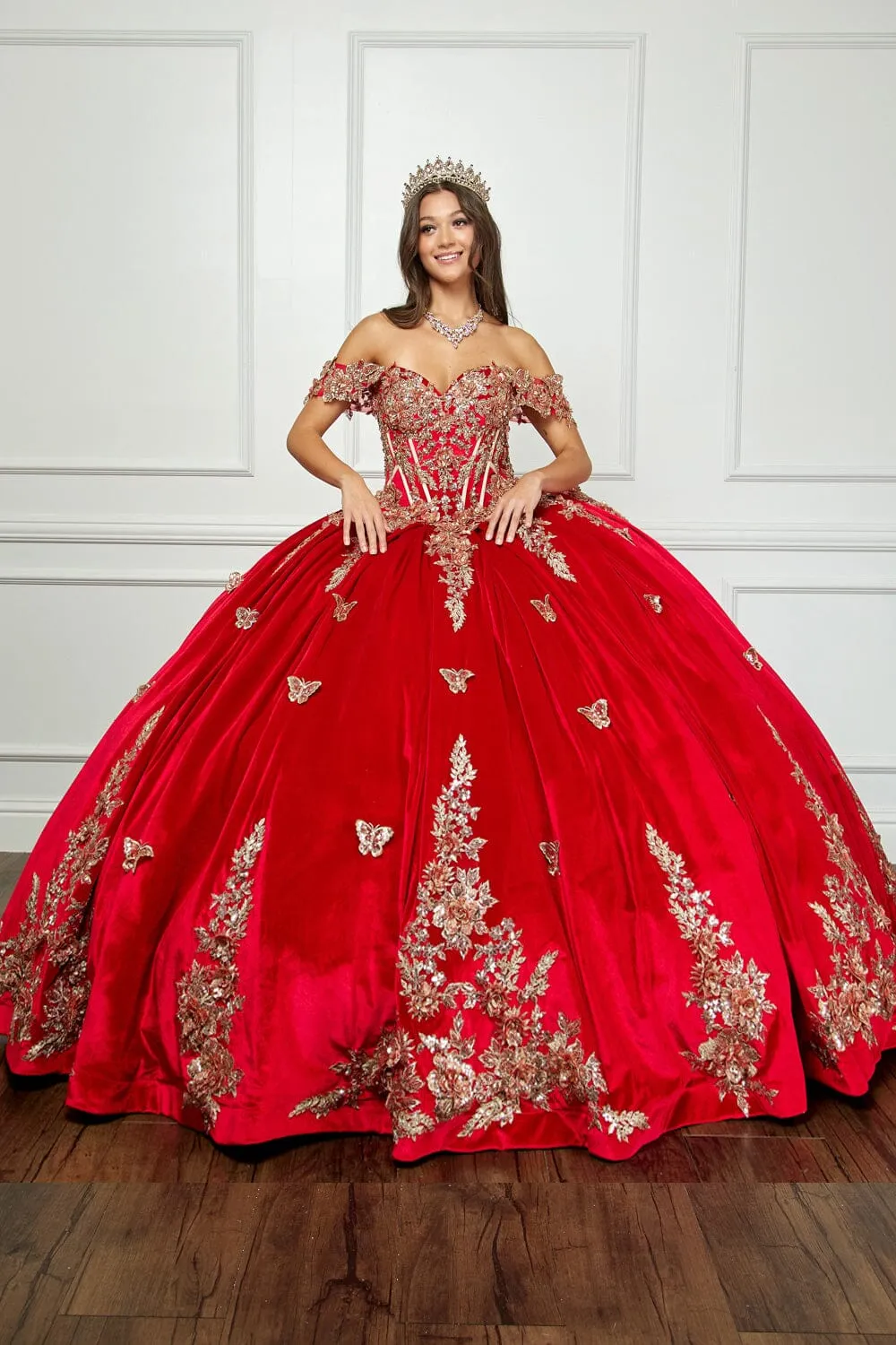 Applique Sweetheart Velvet Ball Gown by Petite Adele PQ1038