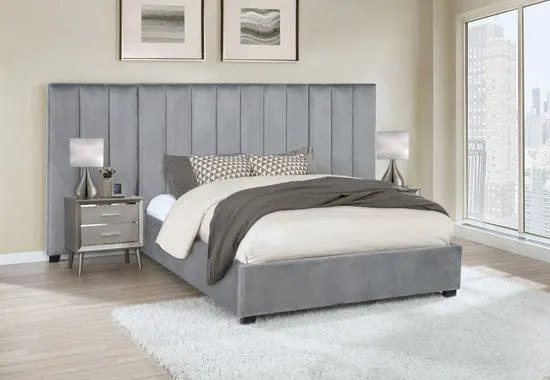 Arles Eastern King Vertical Channeled Tufted Bed Grey - 306070KE