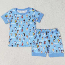 Baby Boys Pajamas Blue Dogs Shirt Top Shorts Pajamas Sets BSSO0853