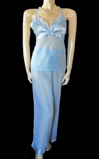 *BEAUTIFUL COLLECTIONS, ETC. 3-PIECE SATIN & CHIFFON PEIGNOIR & PAJAMA SET IN SPA - SIZE EXTRA LARGE / XL - LOOKS AS THOUGH IT HAS NOT BEEN WORN