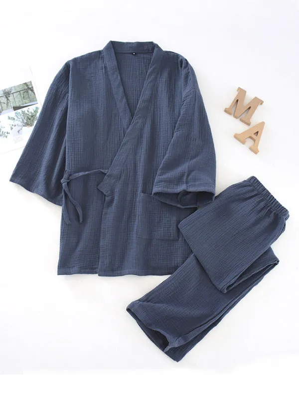 Belted Robe Pants Cotton Pajamas