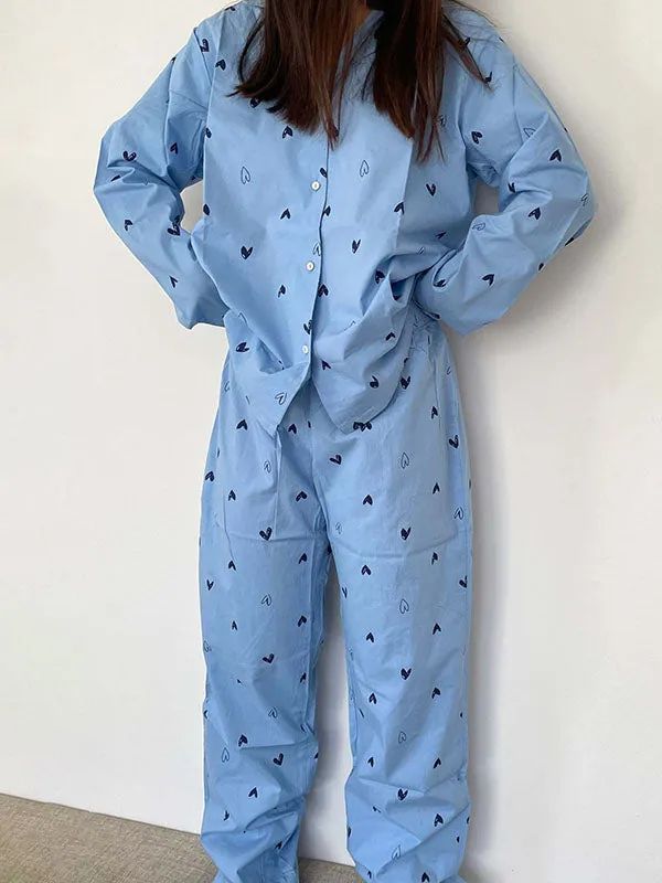 Bicolor Heart Long Sleeve Shirt Pajama Set