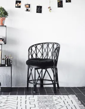 Black Bamboo Circular Chair With Velvet Seat Pads