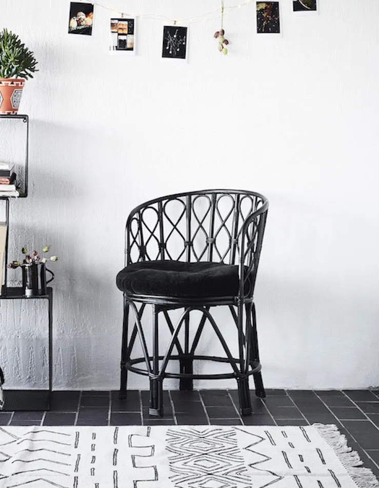 Black Bamboo Circular Chair With Velvet Seat Pads