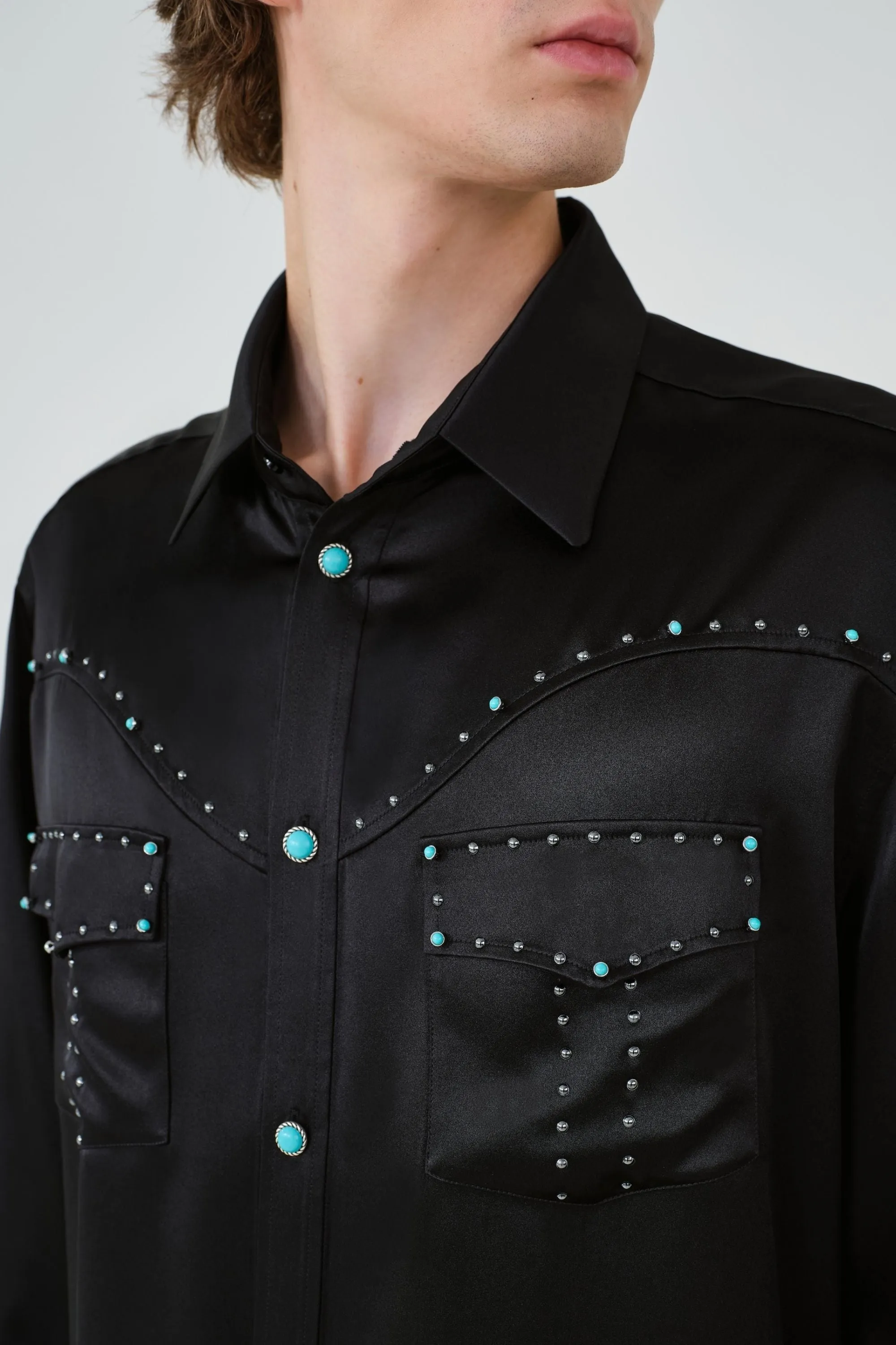 Black Rhinestone Men's Pyjama Shirt