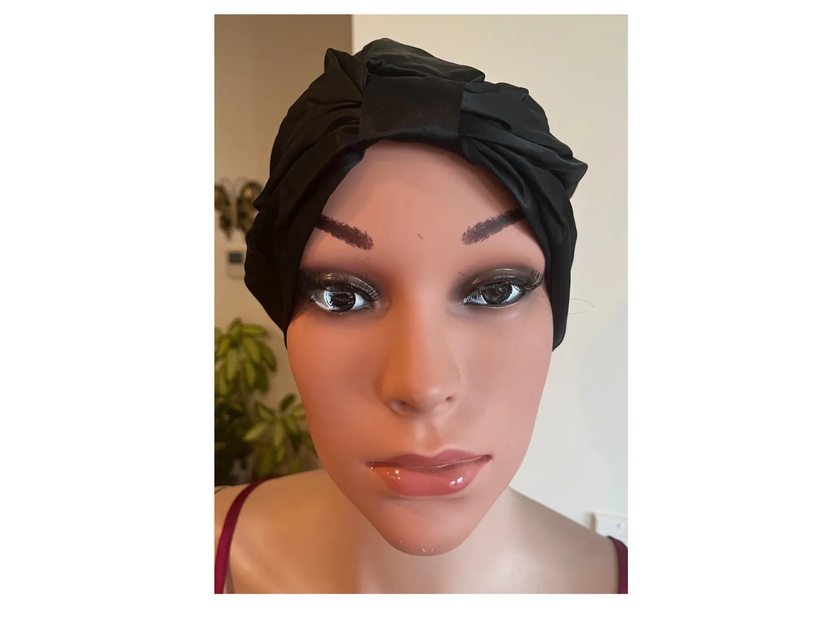 Black Square Silk Night Cap/Bonnet