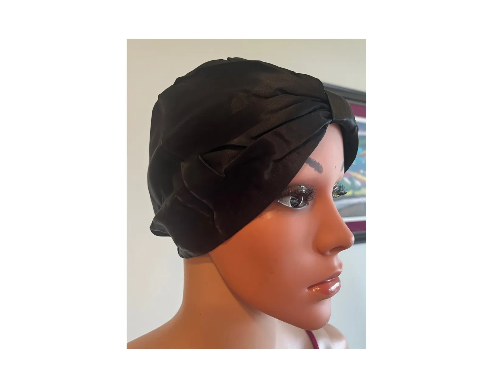 Black Square Silk Night Cap/Bonnet