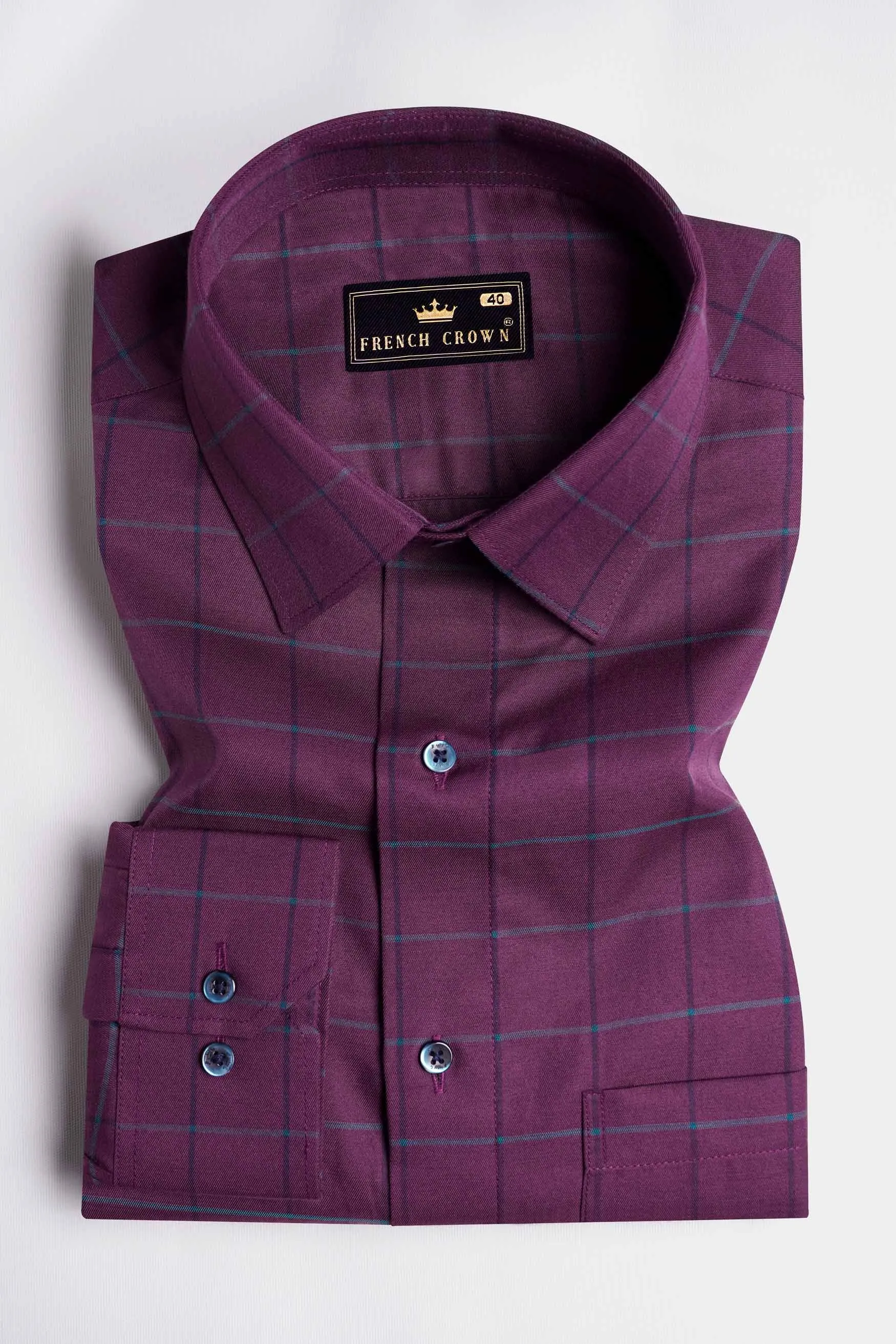 Blackcurrant Purple Checkered Premium Cotton Shirt