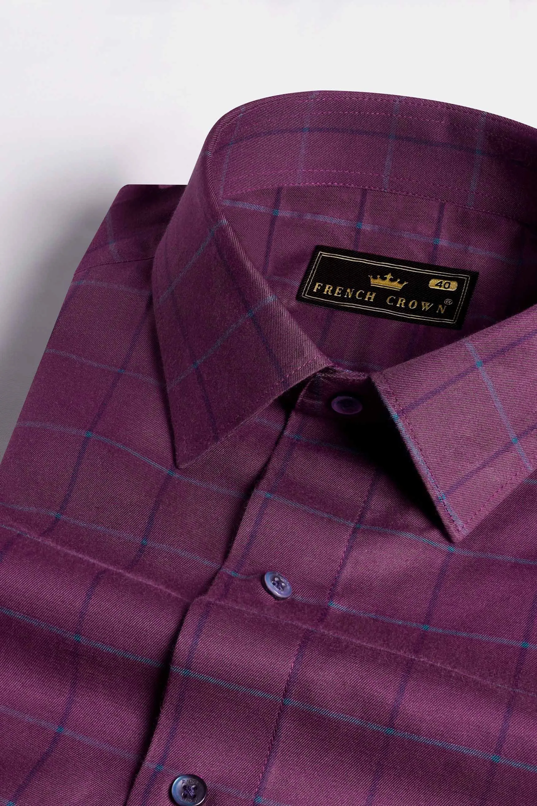 Blackcurrant Purple Checkered Premium Cotton Shirt