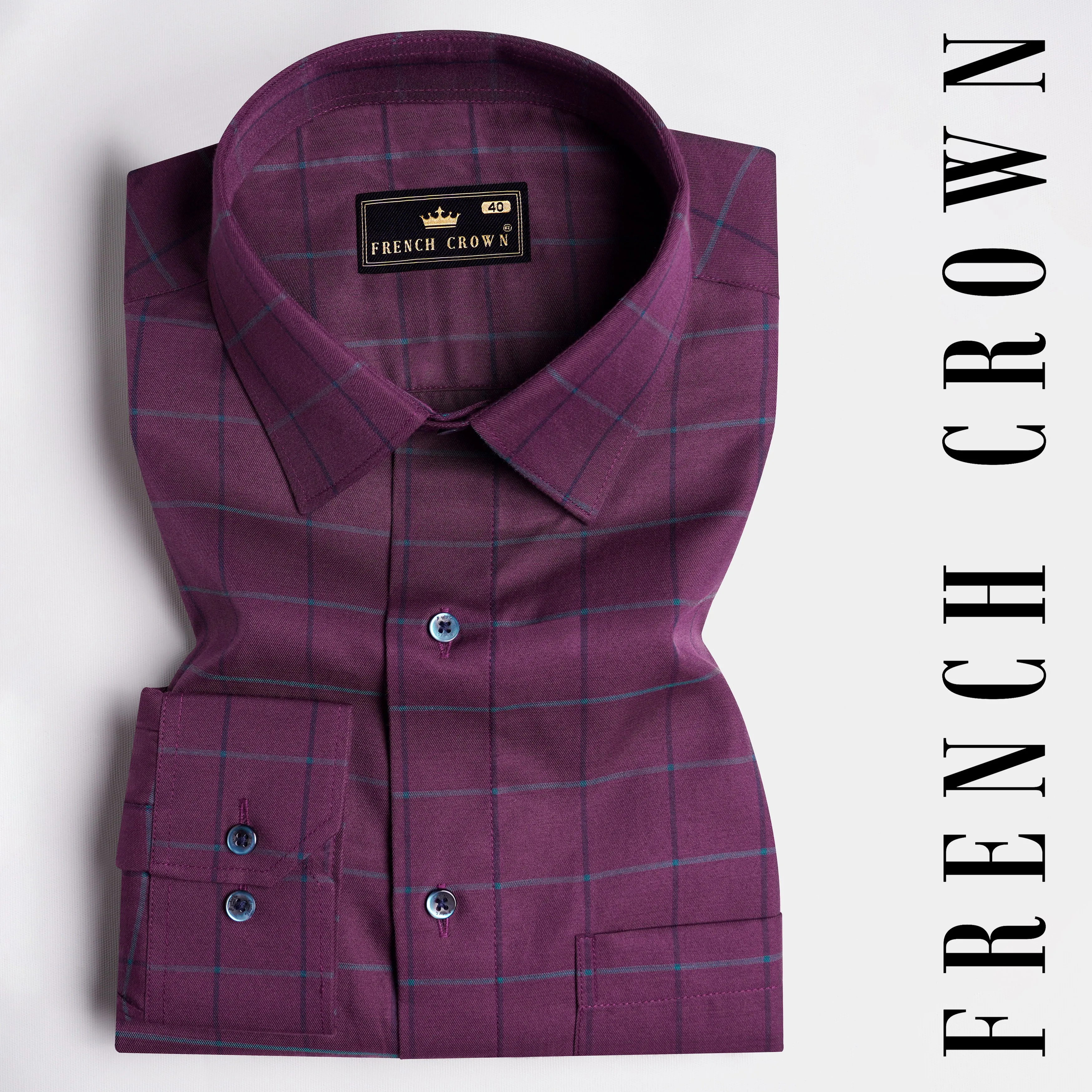 Blackcurrant Purple Checkered Premium Cotton Shirt