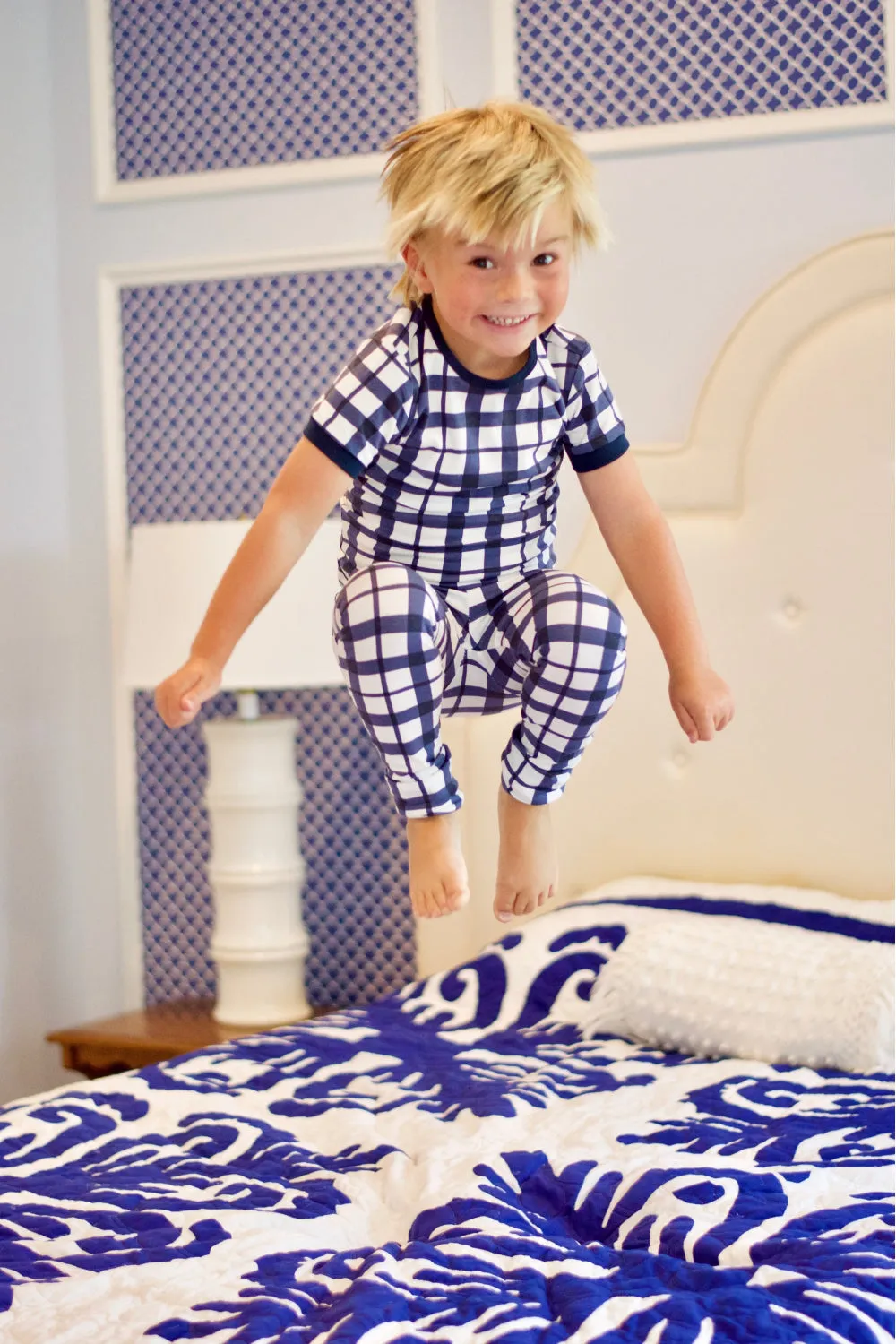 Blue Gingham Kids Pajamas