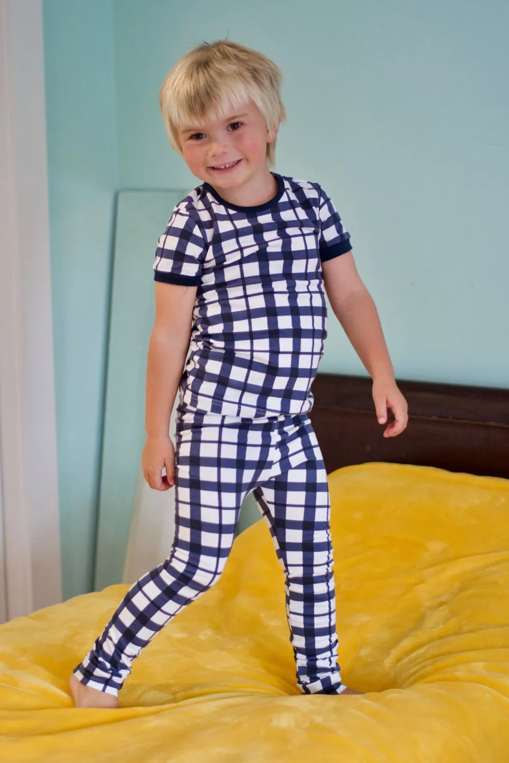 Blue Gingham Kids Pajamas