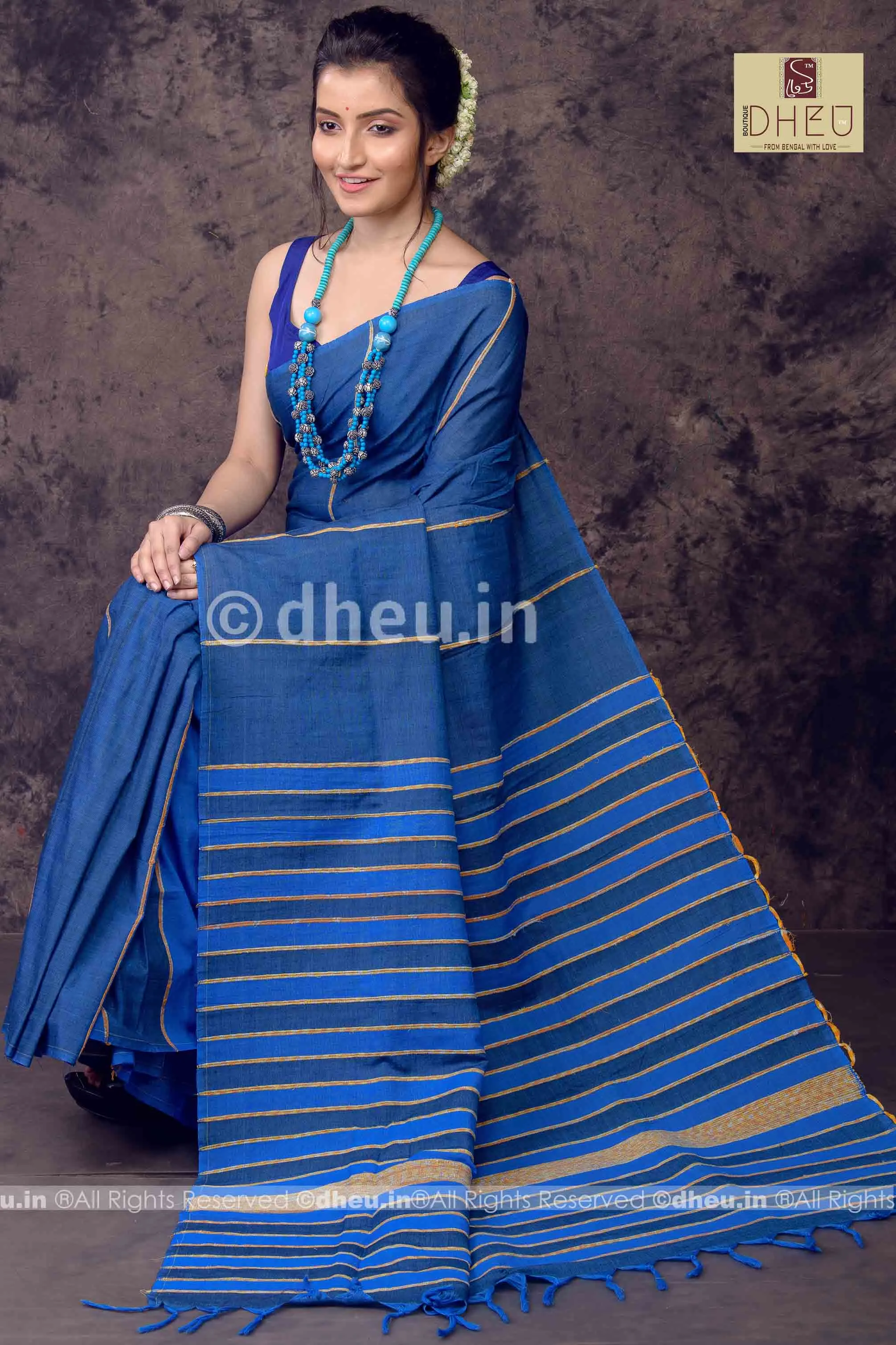 Blue Lily- Handloom Pure Cotton Saree-Kurta  Couple Set