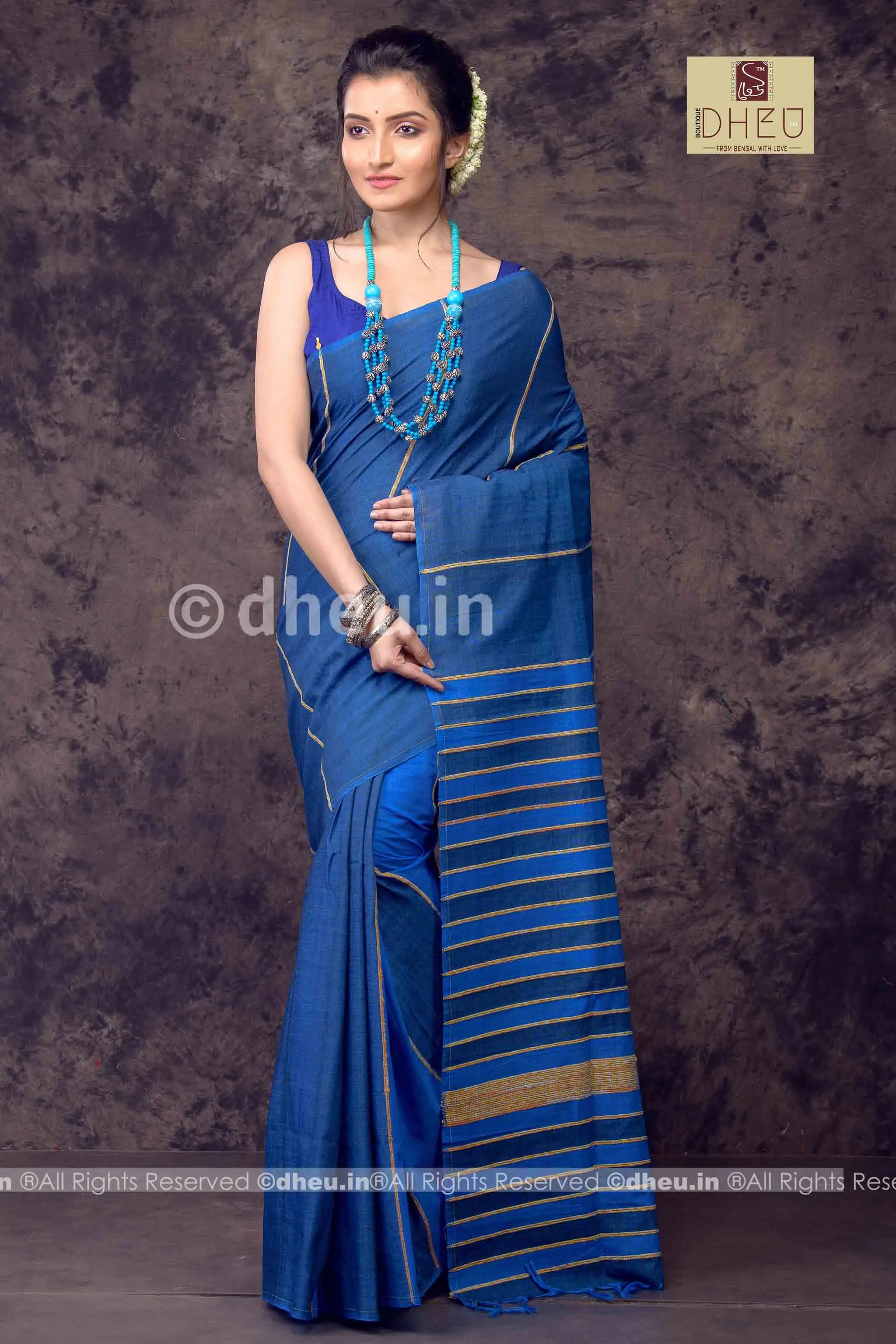 Blue Lily- Handloom Pure Cotton Saree-Kurta  Couple Set