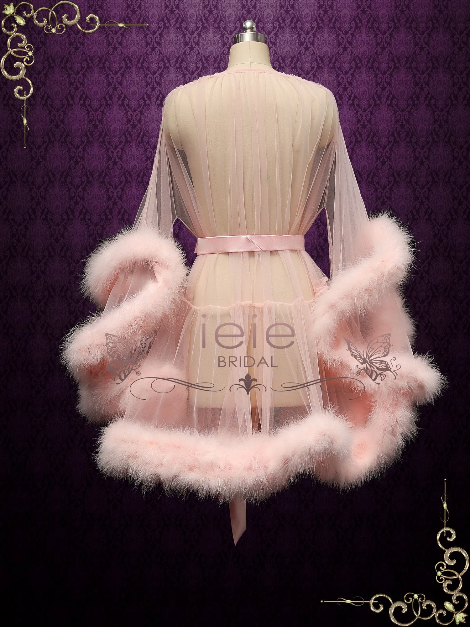 Blush Honeymoon Wedding Marabou Fur Edge Boudoir Robe CICI