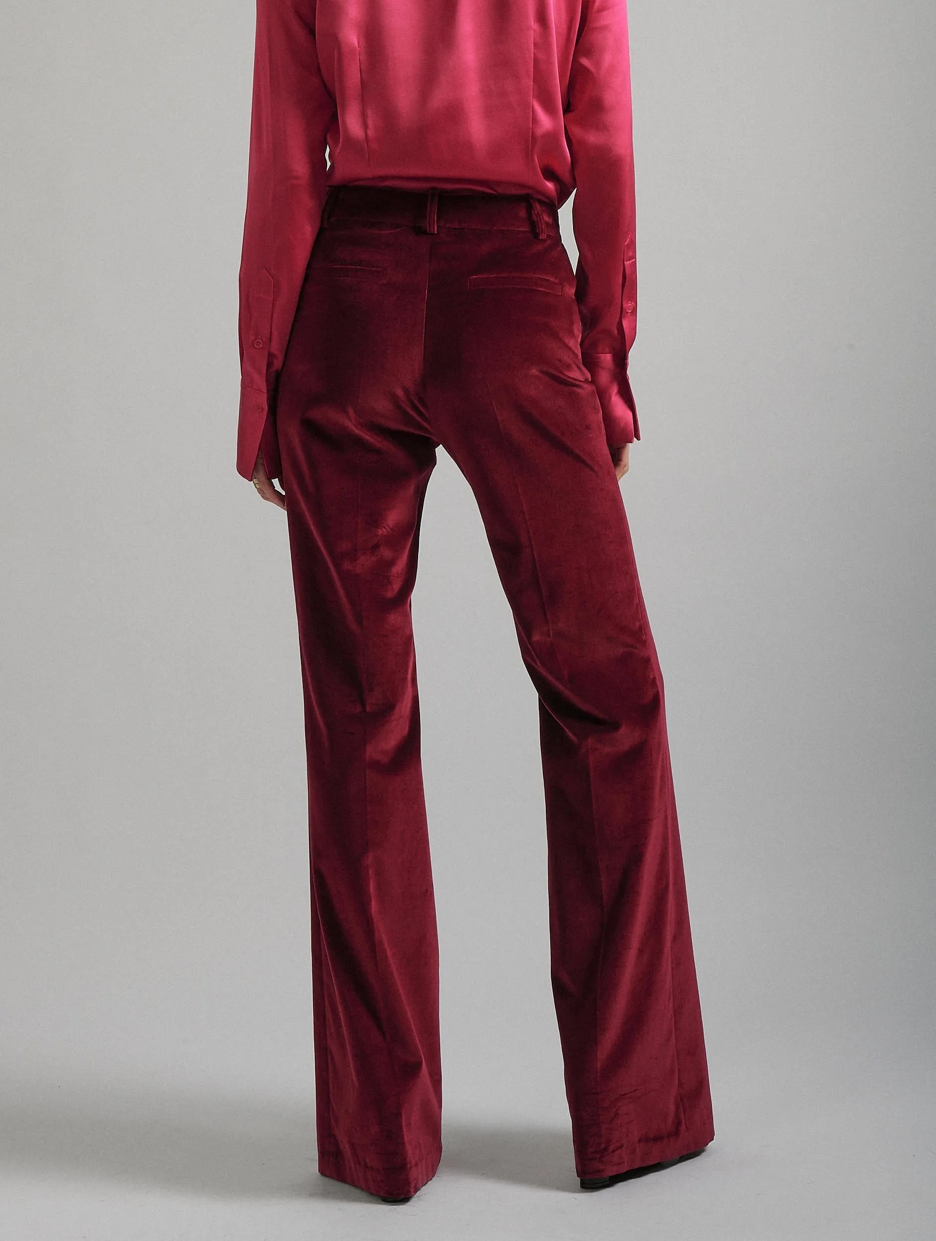 Bootleg suit trousers in pomegranate velvet