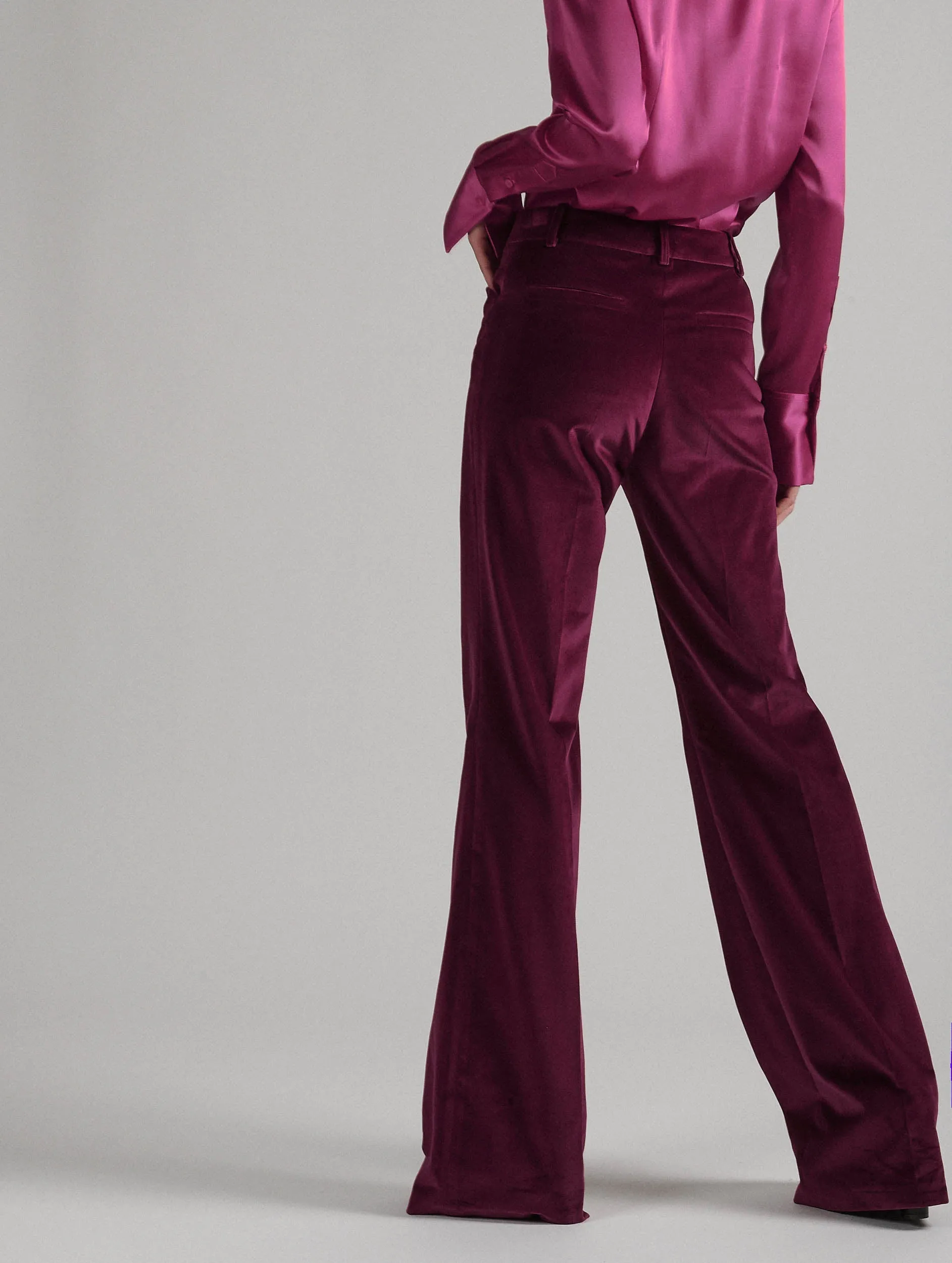 Bootleg suit trousers in pomegranate velvet