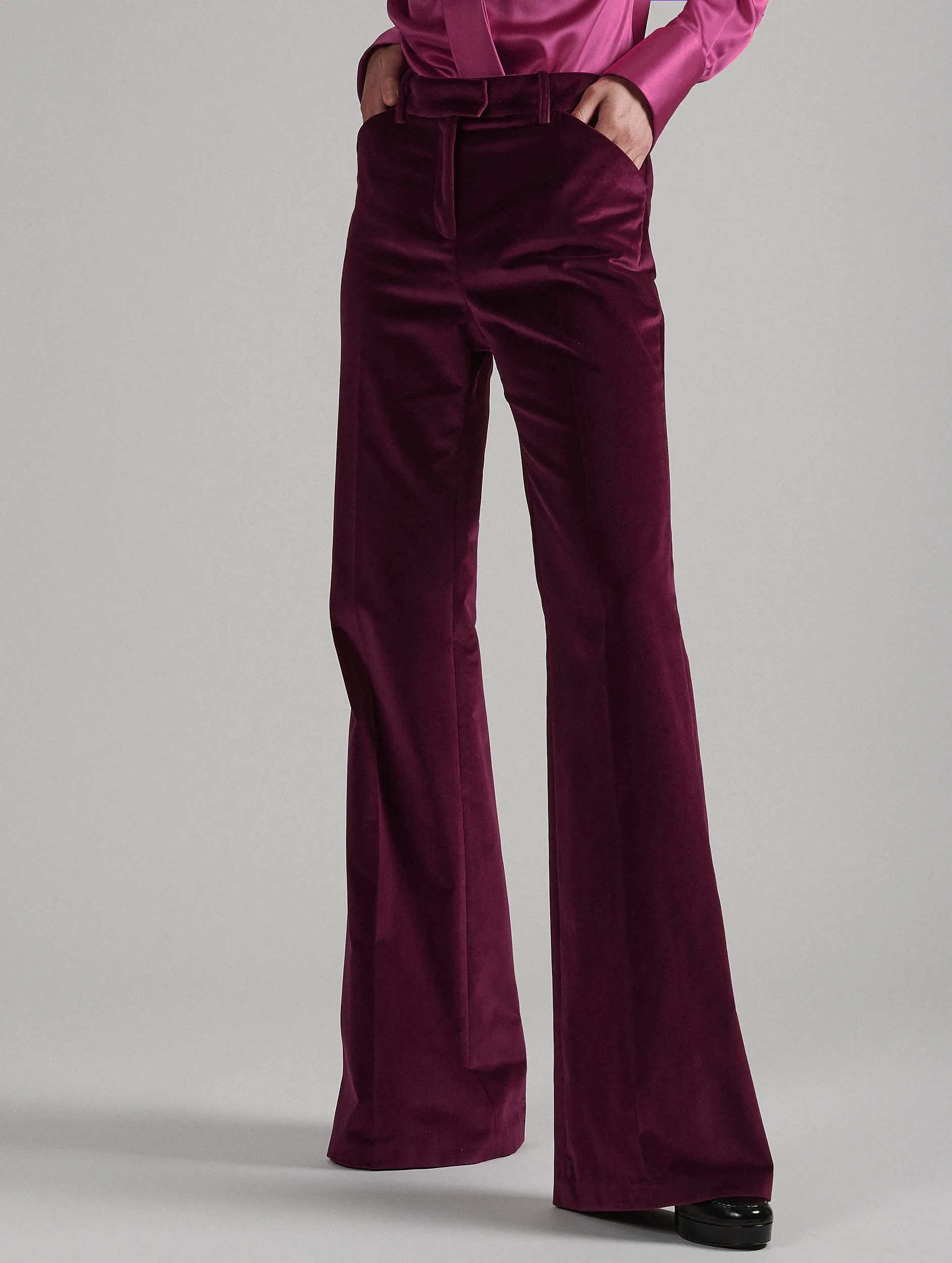 Bootleg suit trousers in pomegranate velvet