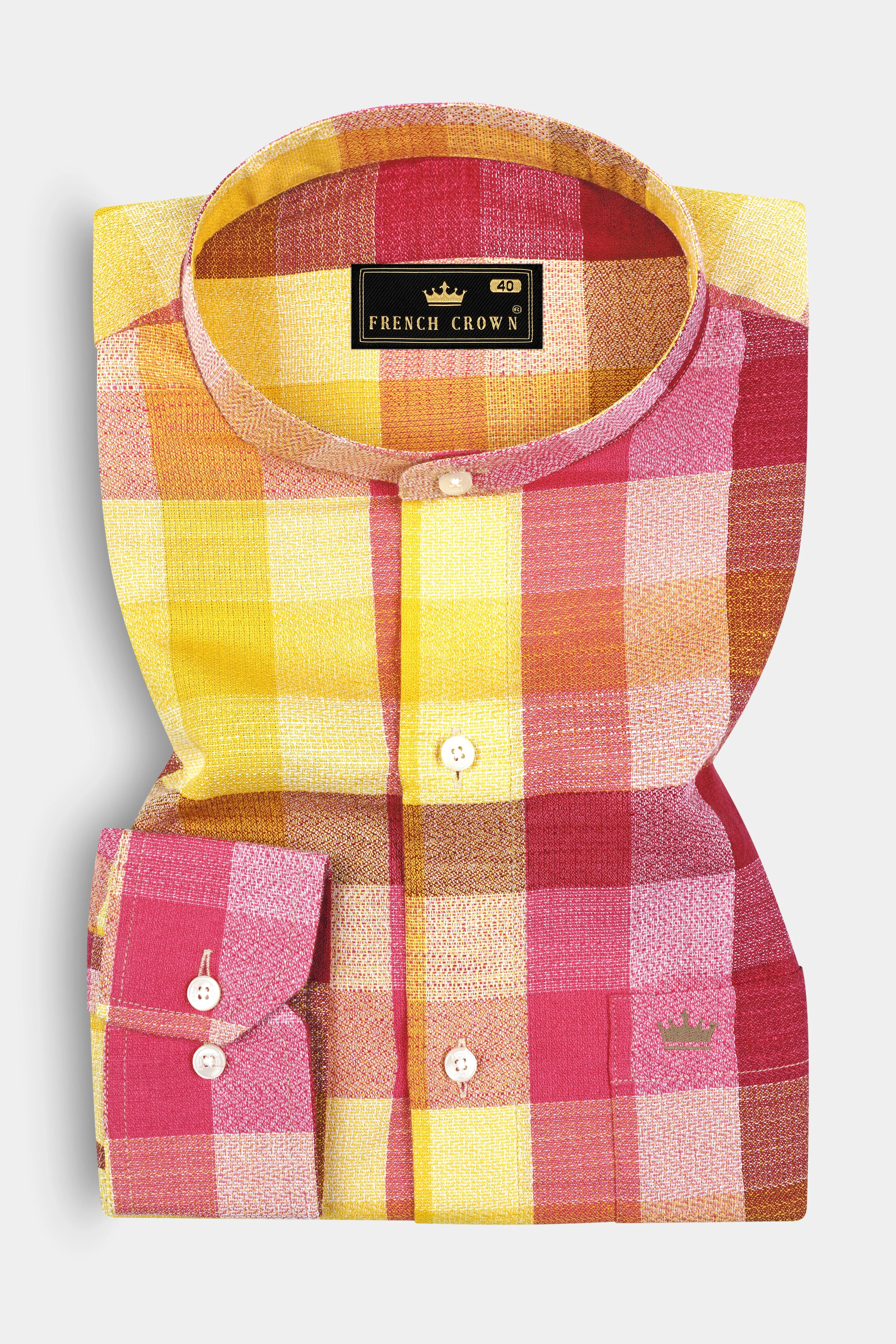 Bright Sun Yellow with Stiletto Red Twill Plaid Premium Cotton Shirt