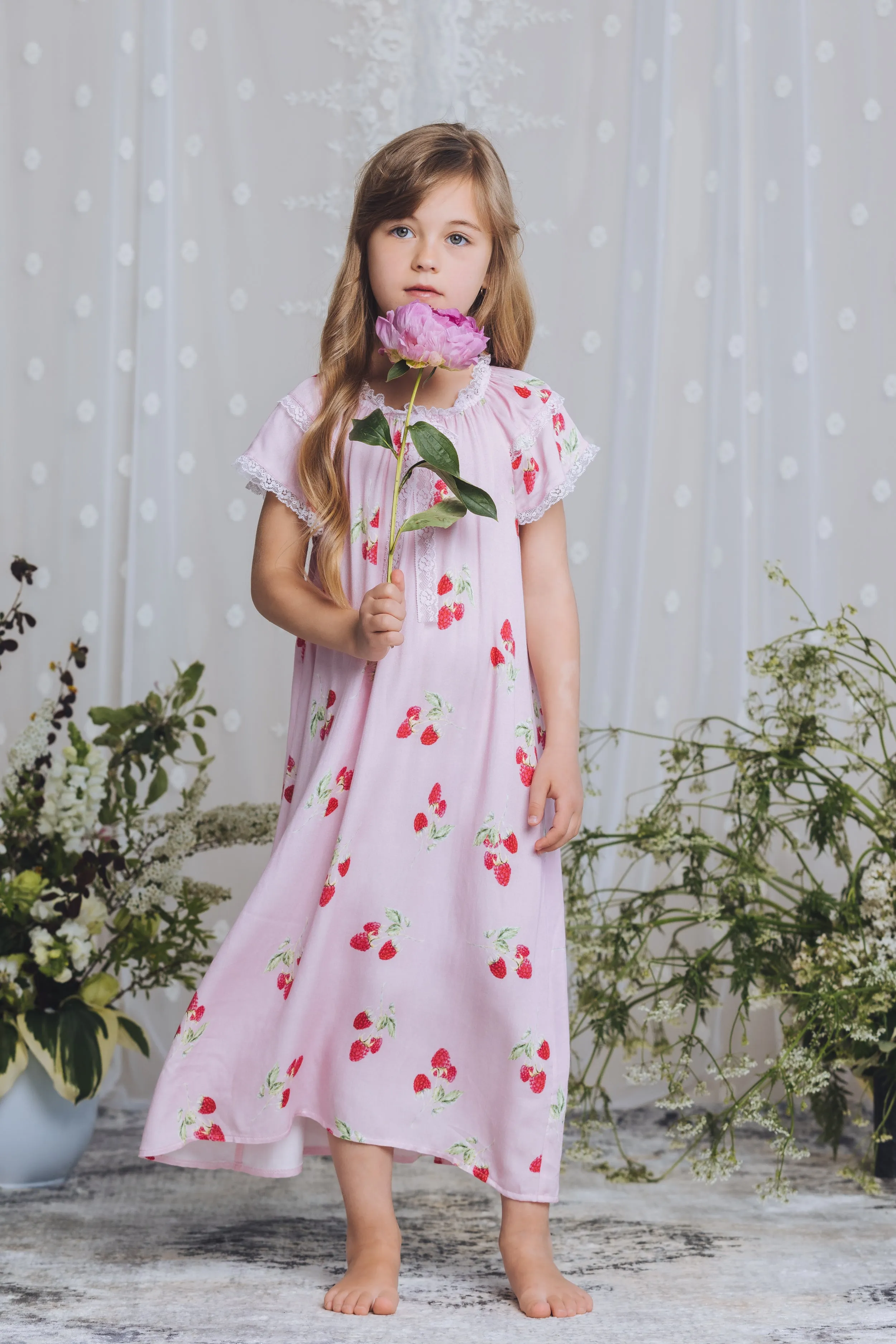 CALISTA - GIRLS VISCOSE NIGHTDRESS RASPBERRY PRINT