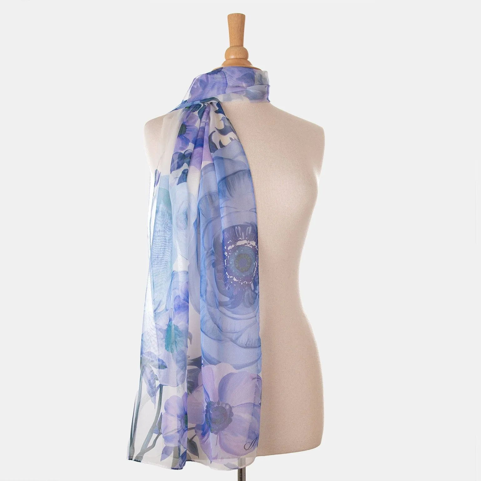 Campo de' Fiori - Long Sheer Silk Scarf - Blue