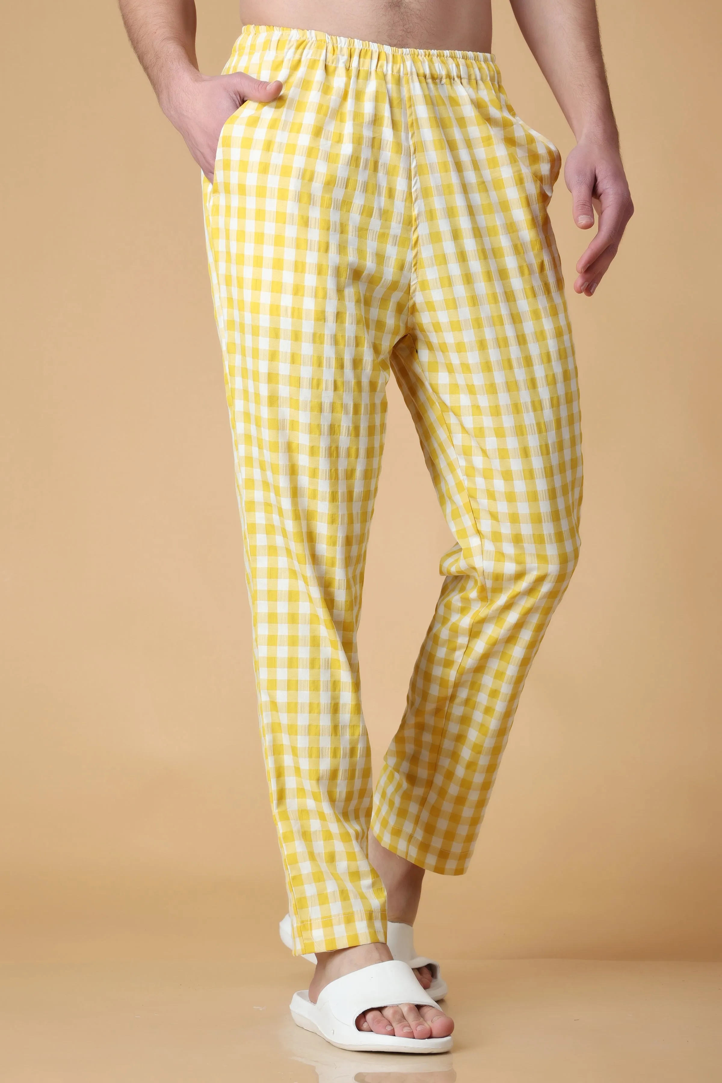 Candy Yellow Checked Cotton Pajama