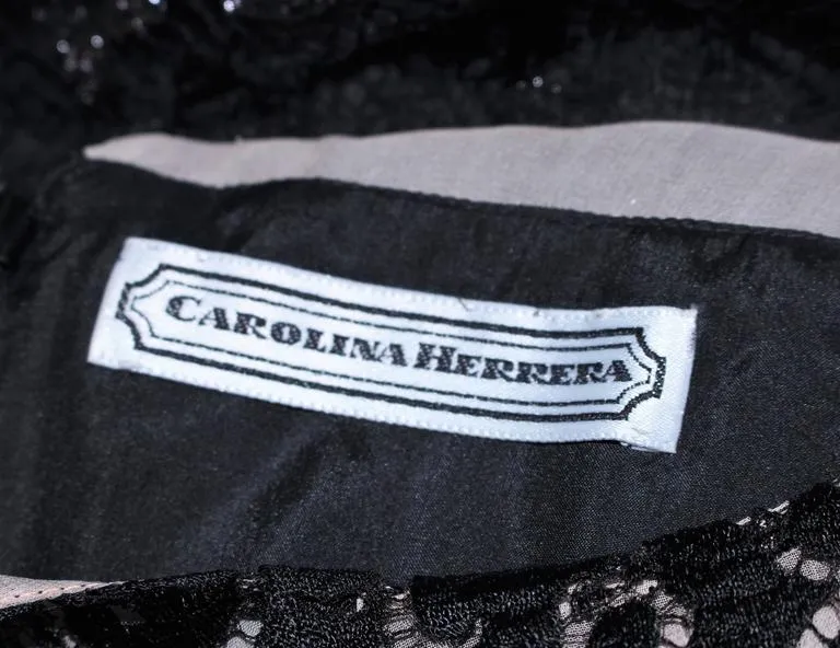 CAROLINA HERRERA Black Metallic Lace and Chiffon Gown Size 8-10