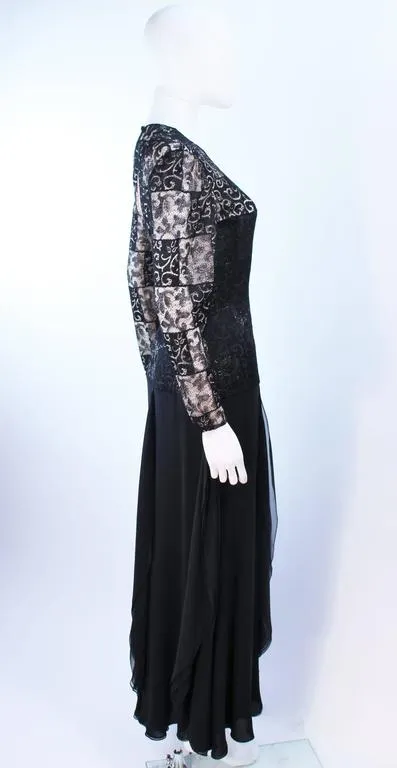 CAROLINA HERRERA Black Metallic Lace and Chiffon Gown Size 8-10