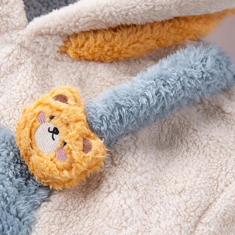 Cartoon Bear Letter Girlfriend Boyfriend Embroidery Plush Hooded Pajamas Set