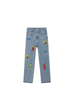 Cartoon Monster Embroidered Jeans