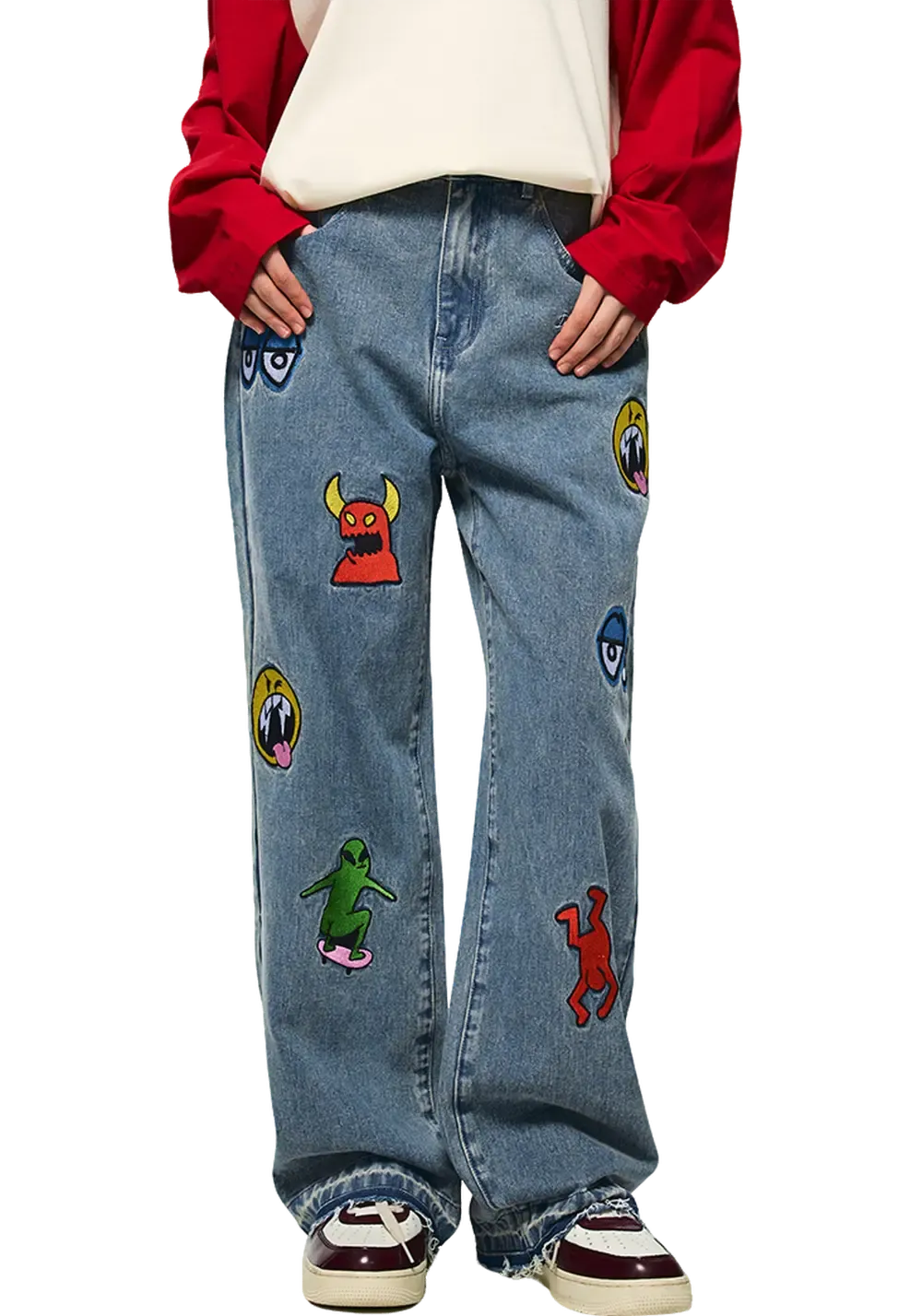 Cartoon Monster Embroidered Jeans