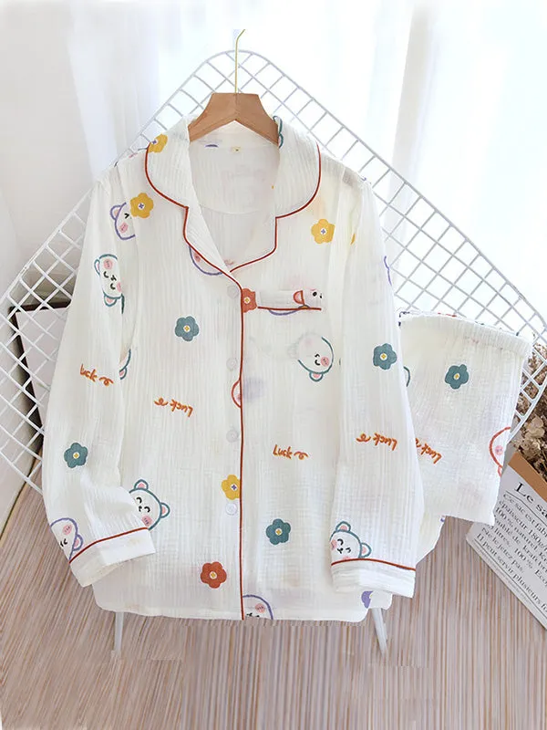 Cartoon Print Cotton Pajama Set