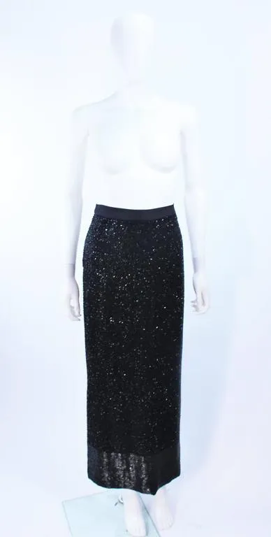 CEIL CHAPMAN 1960s Black Hand-Beaded Evening Ensemble Size 6