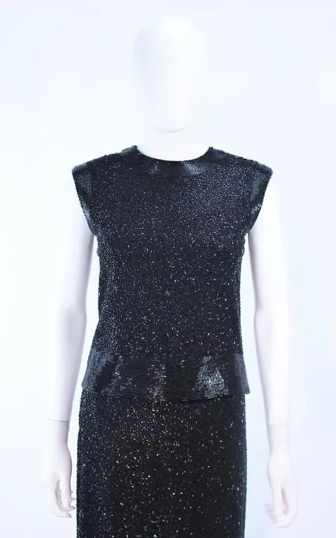 CEIL CHAPMAN 1960s Black Hand-Beaded Evening Ensemble Size 6