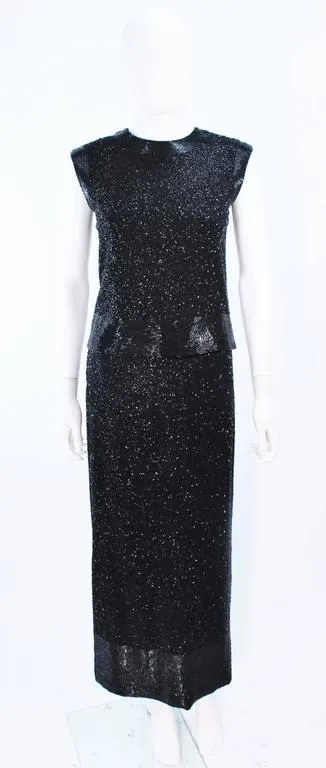 CEIL CHAPMAN 1960s Black Hand-Beaded Evening Ensemble Size 6