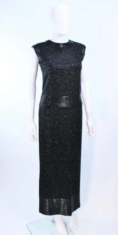 CEIL CHAPMAN 1960s Black Hand-Beaded Evening Ensemble Size 6