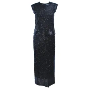 CEIL CHAPMAN 1960s Black Hand-Beaded Evening Ensemble Size 6