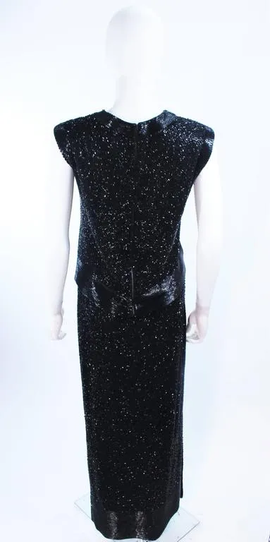 CEIL CHAPMAN 1960s Black Hand-Beaded Evening Ensemble Size 6