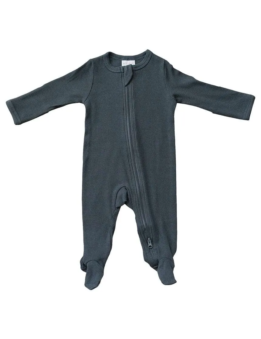 Charcoal Organic Cotton Ribbed Zipper