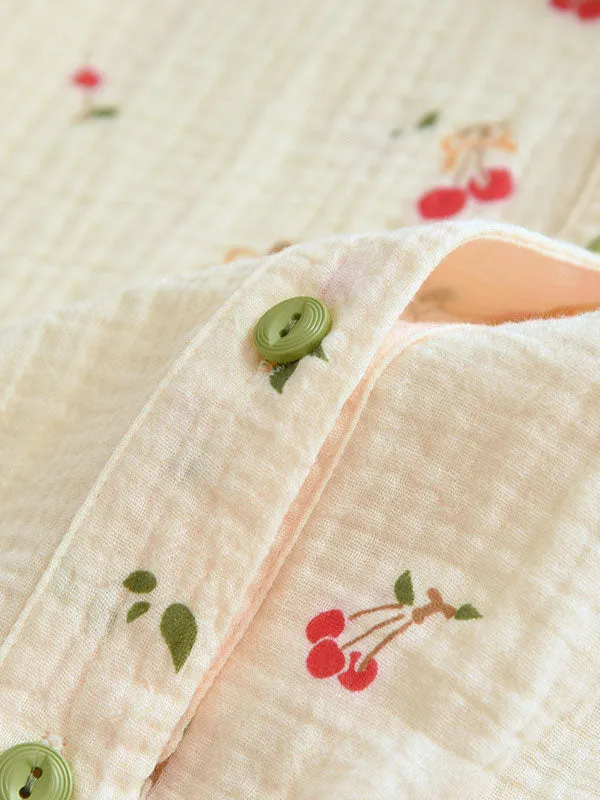 Cherry Print Long Sleeve Cotton Cotton Pajamas